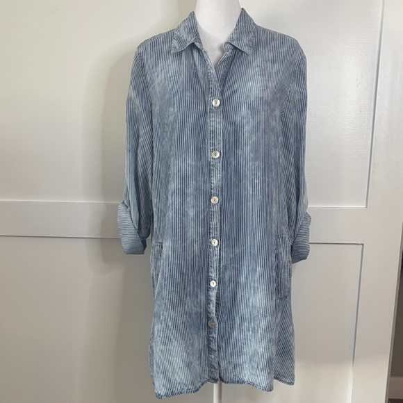 T&J Designs Dresses & Skirts - T&J Designs Blue and White Striped long shirt/ short dress